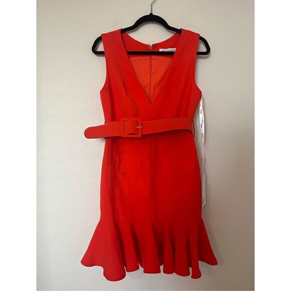 Mac Duggal SLEEVELESS CREPE MINI DRESS WITH BELT AND FRONT POCKETS New NWT - Picture 5 of 12